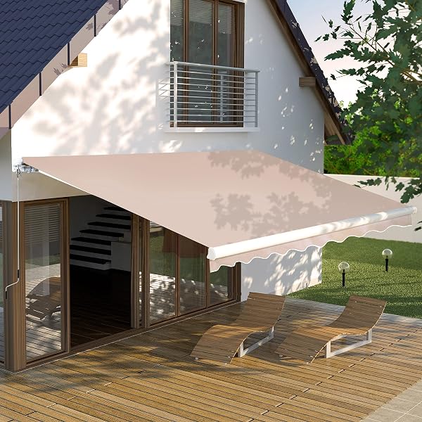 Yardenaler Manual Retractable Patio Awning, Outdoor Window Sun Shade Shelter with Crank Handle & Canopy for Deck, Garden