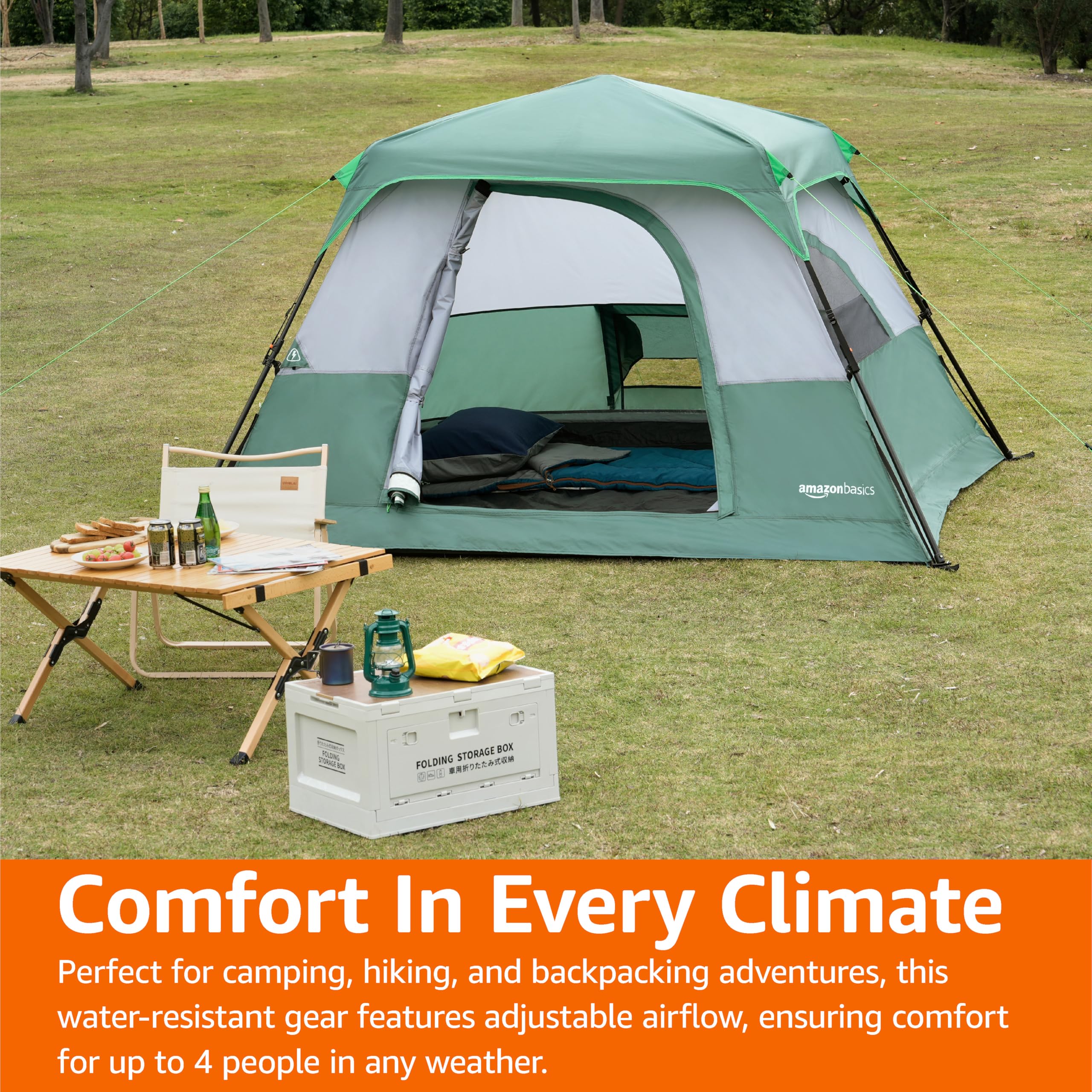 basic camping Amazon Basics 4-Person Instant Tent with Rainfly, Easy Setup, Weather-Resistant, Mesh Netting, Spacious Interior, Ample Storage for Hiking and Outdoor Adventures, Green : Sports & Outdoors M1411106 Projekt Lieblingskleiderschrank: Das Aussortieren Farve:Grey Melange