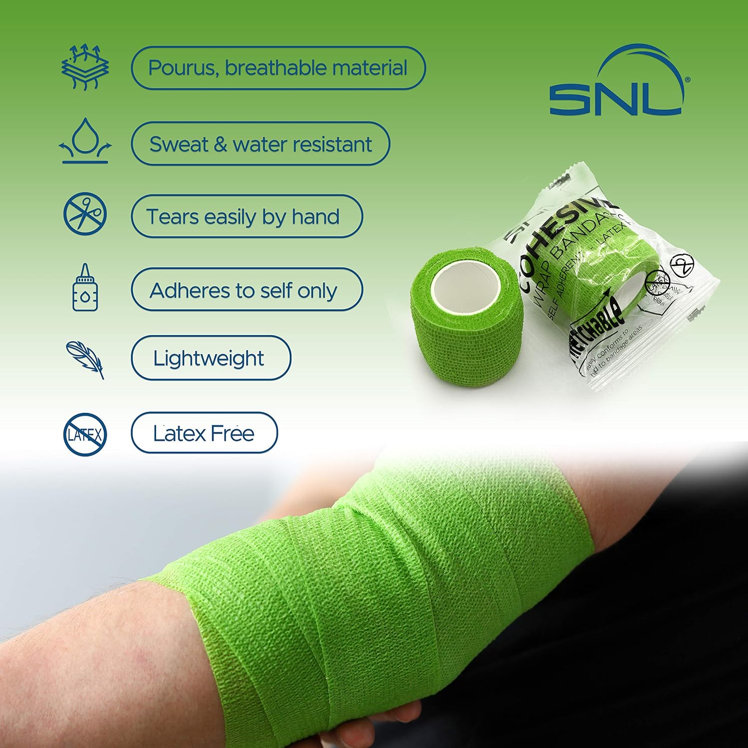 SNL Quality "Black" Cohesive Bandage Wrap 2" x 5 Yards, Latex Free, Individually Wrapped Rolls, Adhesive Stretchable Breathable, First Aid Sports Athletic Ankle Medical Tape, Humans & Animals - 6 Pack