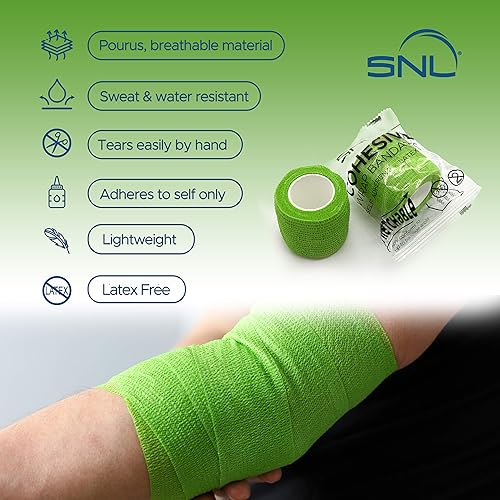 Vista 2 de SNL, vendaje cohesivo de 2 pulgadas x 5 yardas, sin látex, rollos envueltos individualmente, adhesivo, elástico, transpirable, primeros auxilios