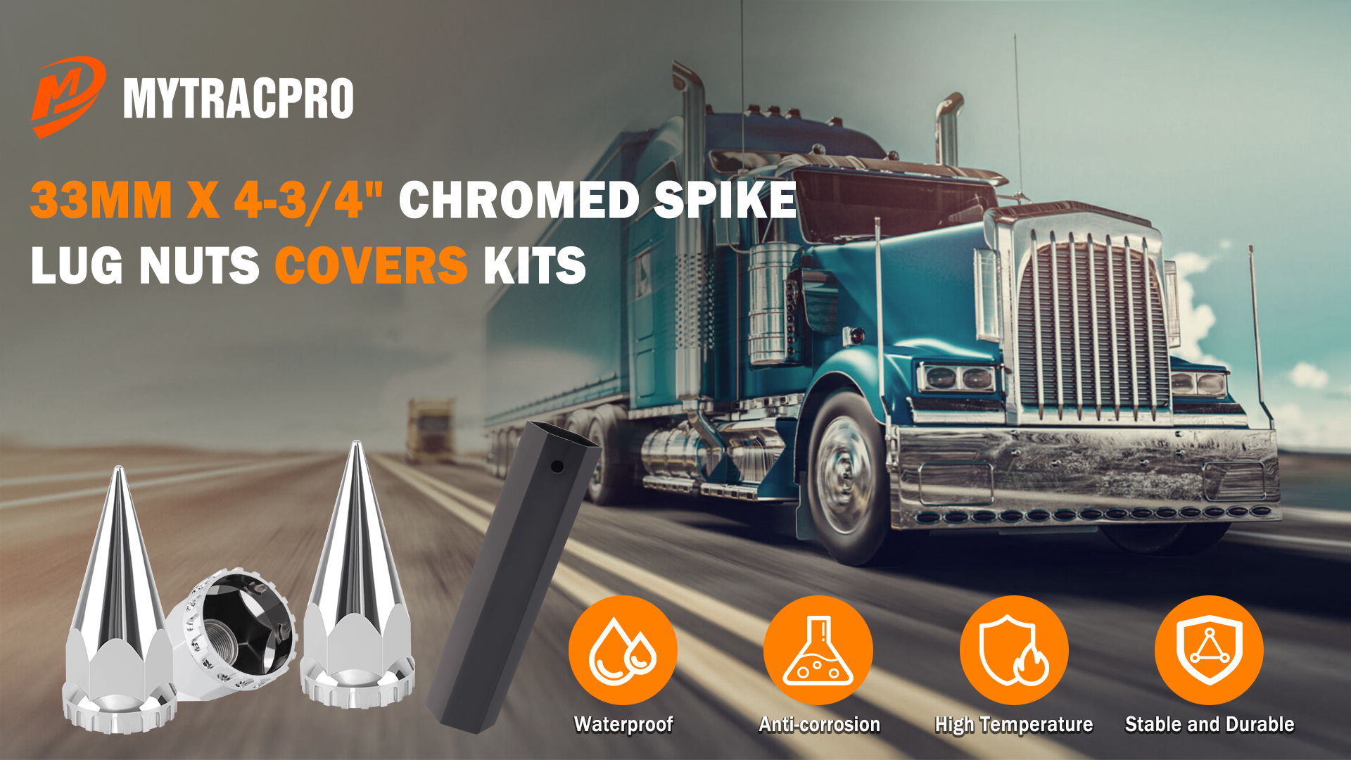 Image of 40 Pack Spike Lug Nut Covers, 33mm x 4 3 /4 inch Chrome Spike Nut Cover Caps for Semi Truck, Trailer, Tractor, Rustproof ABS with Nut Cover Socket
