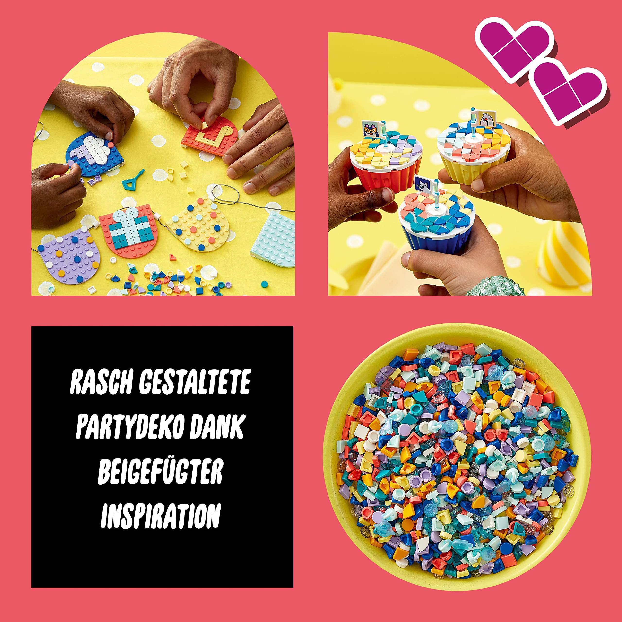 LEGO 41806 DOTS Ultimatives Partyset, Partyspiele für Kinder, Mädchen und Jungen, DIY-Partytütenfüller mit Spielzeug-Cupcakes, Armbändern und Wimpeln, kreative Deko und Geschenk