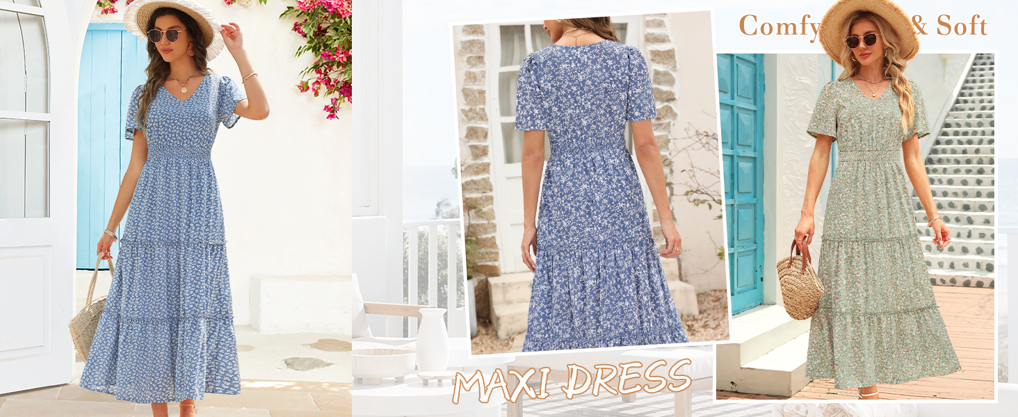 Zattcas Womens 2026 Long Summer Dress Casual Short Flutter Sleeve