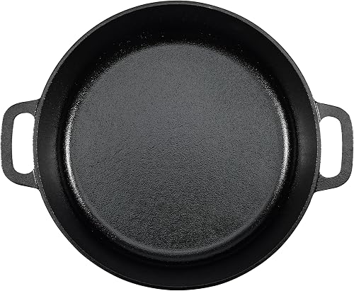 Amazon Basics Ronde Faitout en fonte pré-enduite à double poignée, 6,62 l, Noir - 3