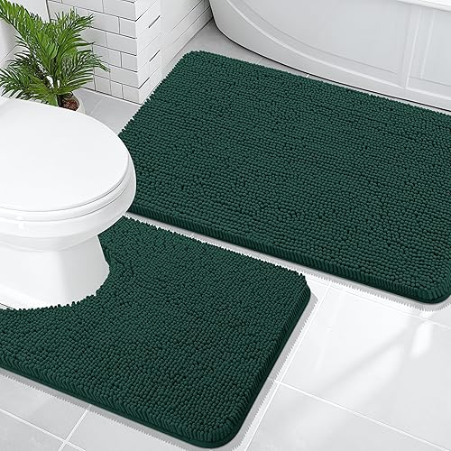 Miniatura 119 de OLANLY Juego de 2 alfombras de baño, tapetes de baño de felpilla suave y absorbente y tapete para inodoro con contorno en forma de U, alfombra de