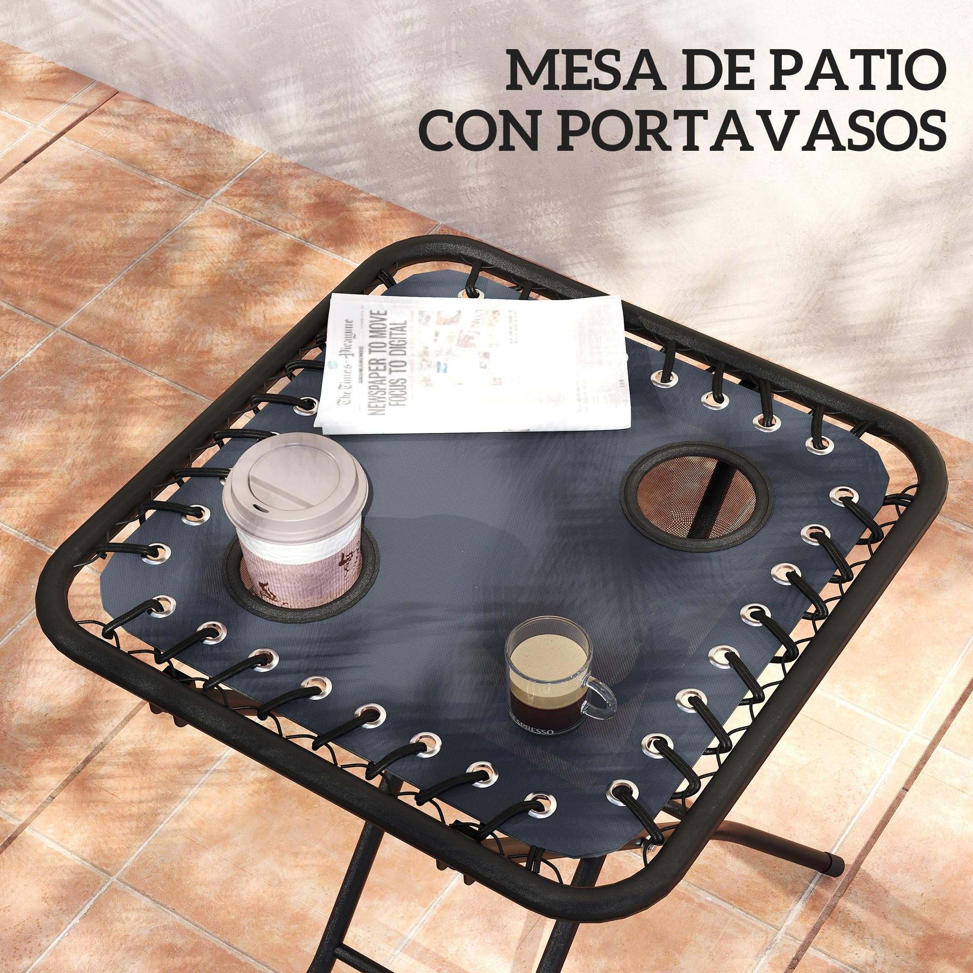 Outsunny Set de 2 Tumbonas Jardín Exterior Plegables con Mesa Auxiliar Portavasos Tumbonas de Gravedad Cero con Respaldo Ajustable Reposabrazos Extraíble para Patio Piscina Terraza Exterior Gris