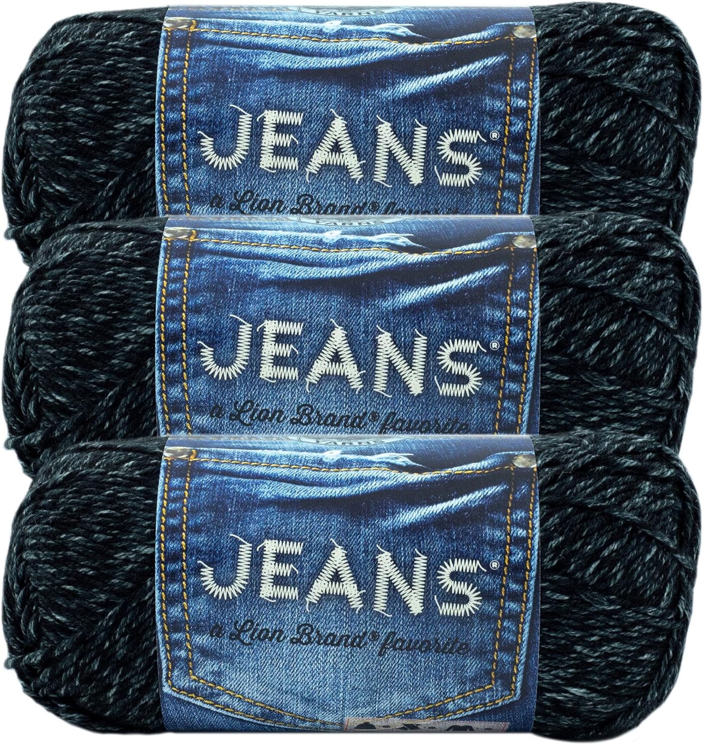 Lion Brand Yarn, Soft Jeans Yarn for Crocheting and Knitting, Stovepipe, 3 Pack