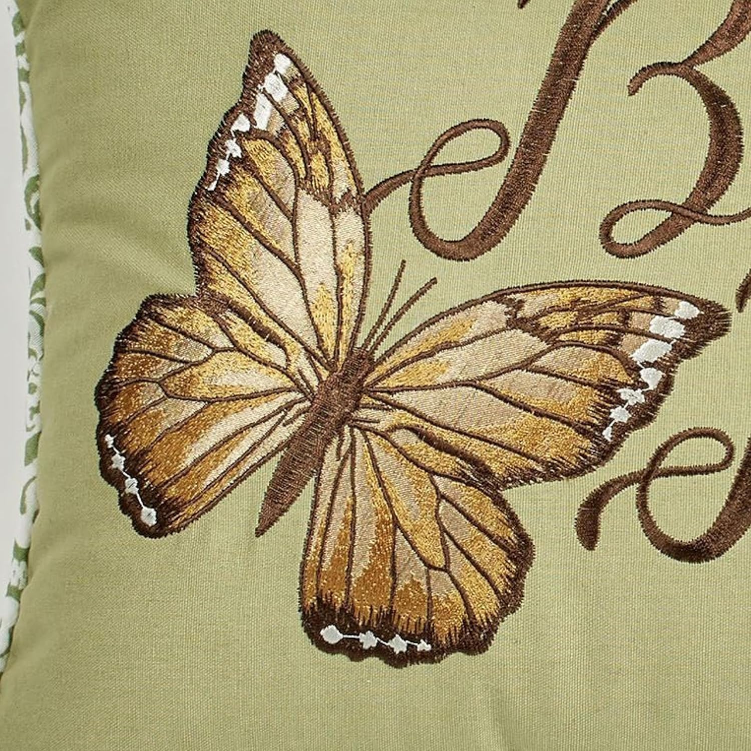 Touch of Class Butterfly Eden Embroidered Butterfly Kisses on Moss Green Rectangle Pillow 14 x 20 Inches
