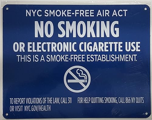 Miniatura 4 de Letrero de la ley libre de humo de la ciudad de Nueva York de Nueva York "No fumar o uso de cigarrillos eléctricos" para el establecimiento (8.5 x