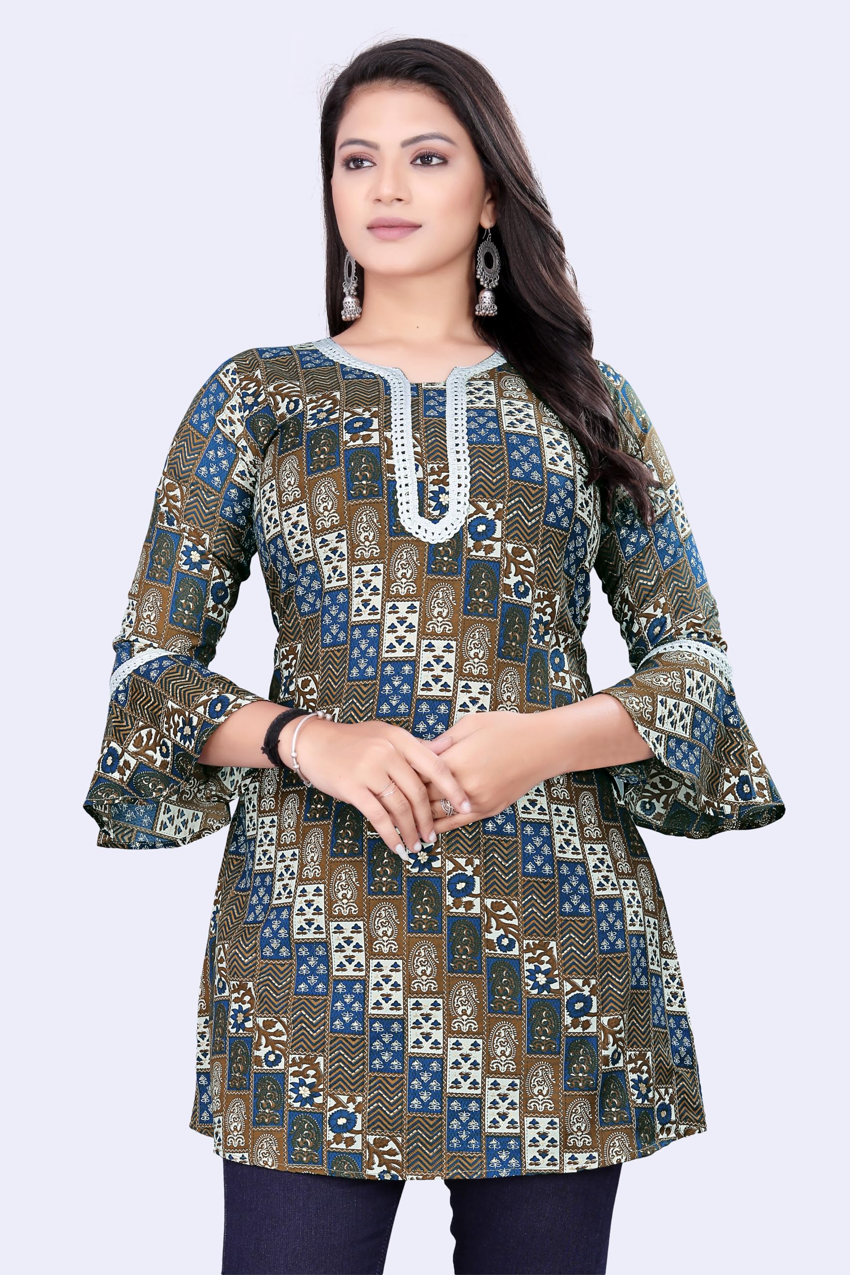 shree aksharam trends Aksharam Trends Presents Printed Rayon Fabric Tunic with Lace Boarder Pattern (AK-1330 R Tunic Lace Boarder Blue M)-picture-14
