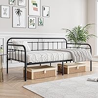 JURMERRY Twin Size Metal Daybed Frame with Steel Slats, Black Platform Bed - Sturdy, No Box Spring, Underbed Storage