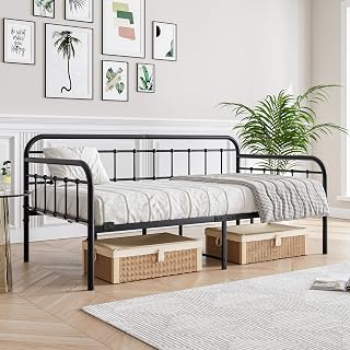 JURMERRY Twin Size Metal Daybed Frame with Steel Slats, Black Platform Bed - Sturdy, No Box Spring, Underbed Storage