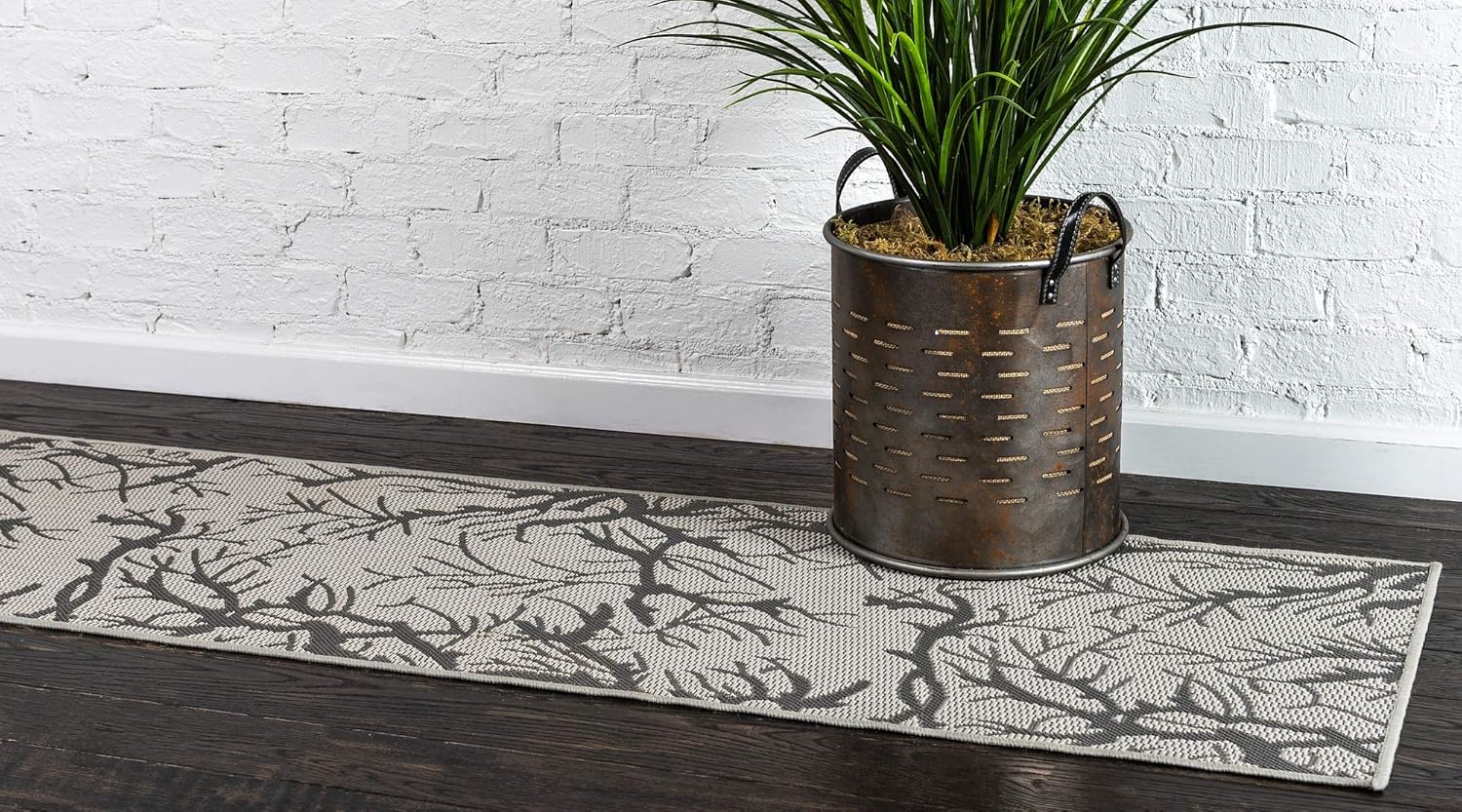 Unique Loom Outdoor Botanical Collection Area Rug - Branch (2' x 6' 1" Runner, Light Gray/ Gray)