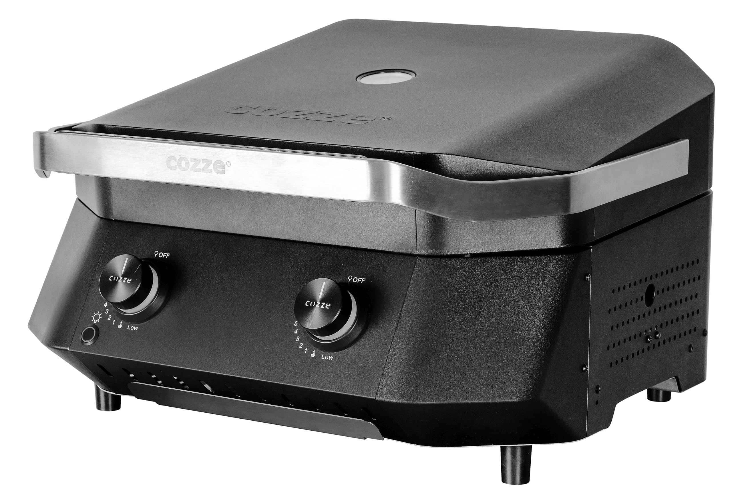 Cozze® G-500 Barbacoa de gas 5,0 kW con 2 zonas de cocción, termómetro en la tapa y mandos LED, 30 mbar, parrilla 51 x 39 cm