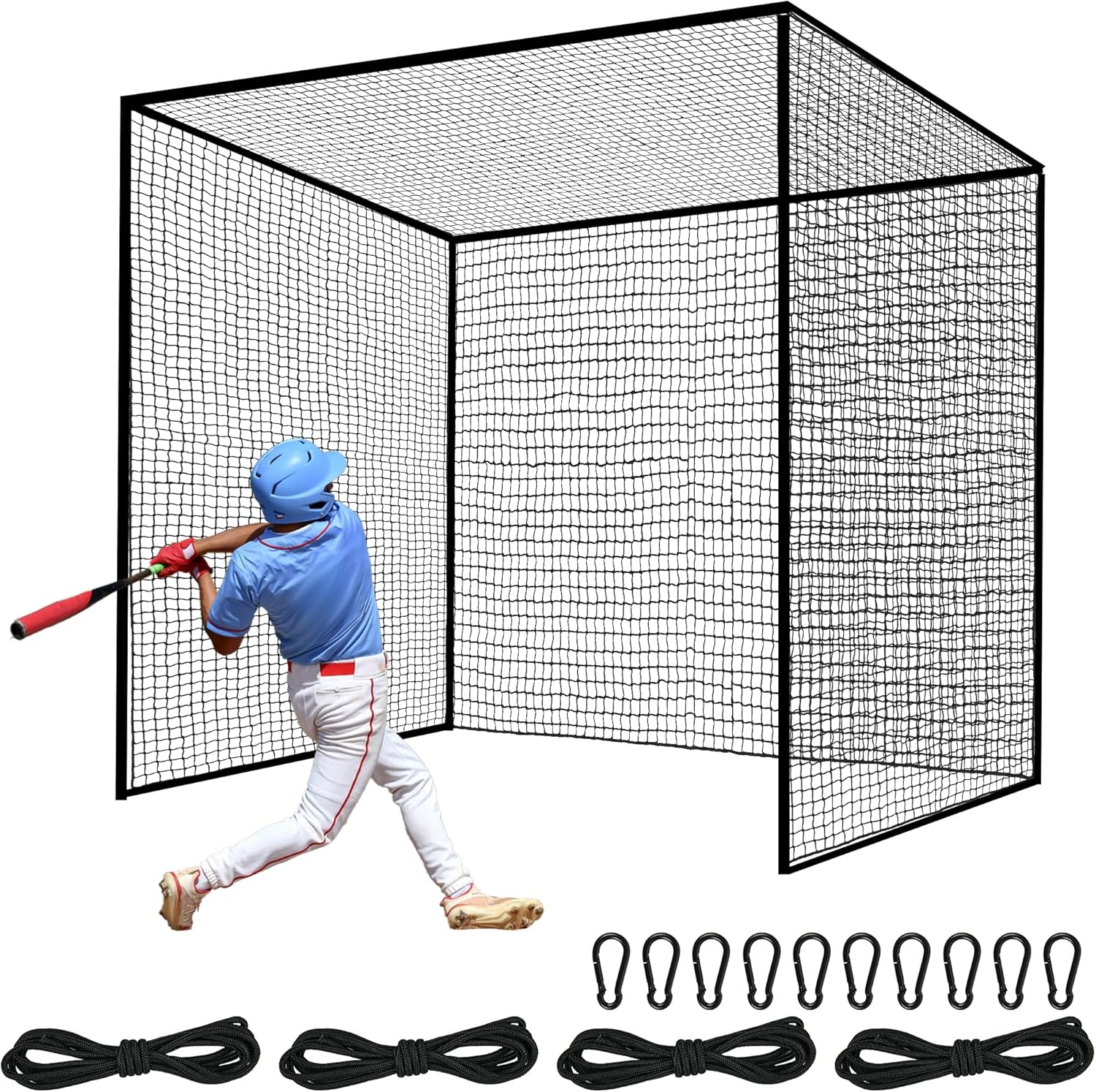 10-50ft Baseball Batting Cage,High Impact Batting Net with 10 Carabiners and 4 Tie Rope,Durable Nylon Baseball Nets for Batting,Indoor Outdoor Batting Cage Net(NET ONLY)