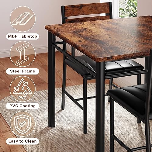 Miniatura 6 de IRONCK Juego de mesa de comedor para 2, mesa de cocina pequeña con sillas tapizadas, juego de mesa de comedor para cocina y comedor, juego de