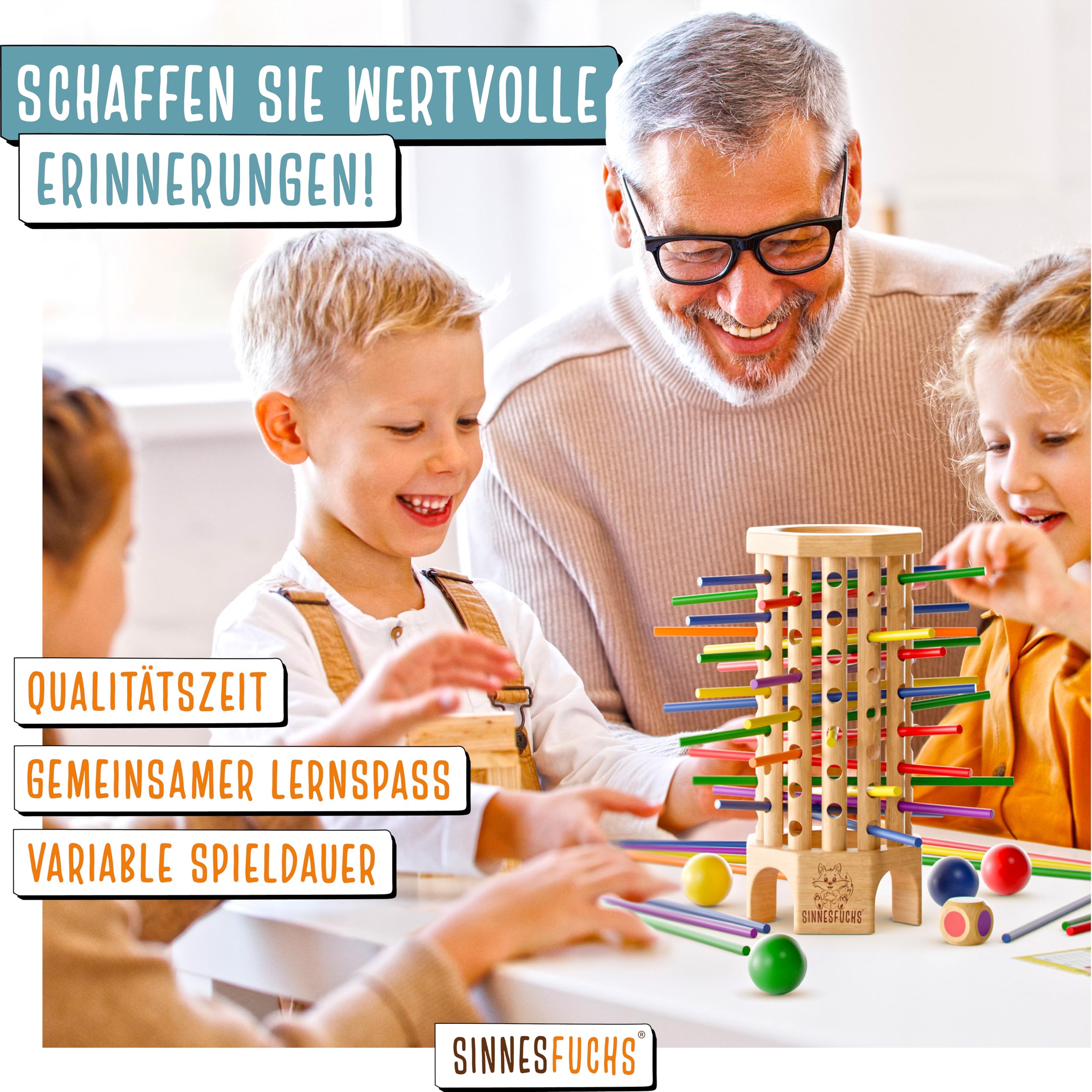 Farblernturm - FSC® 100% - Montessori Spielzeug ab 3 Jahre - Holzspielzeug pädagogisch wertvoll - Lernspiele ab 3 Jahre - Kinder Farben Stäbchen Holz Spiel - Kinderspiele ab 4 Jahre