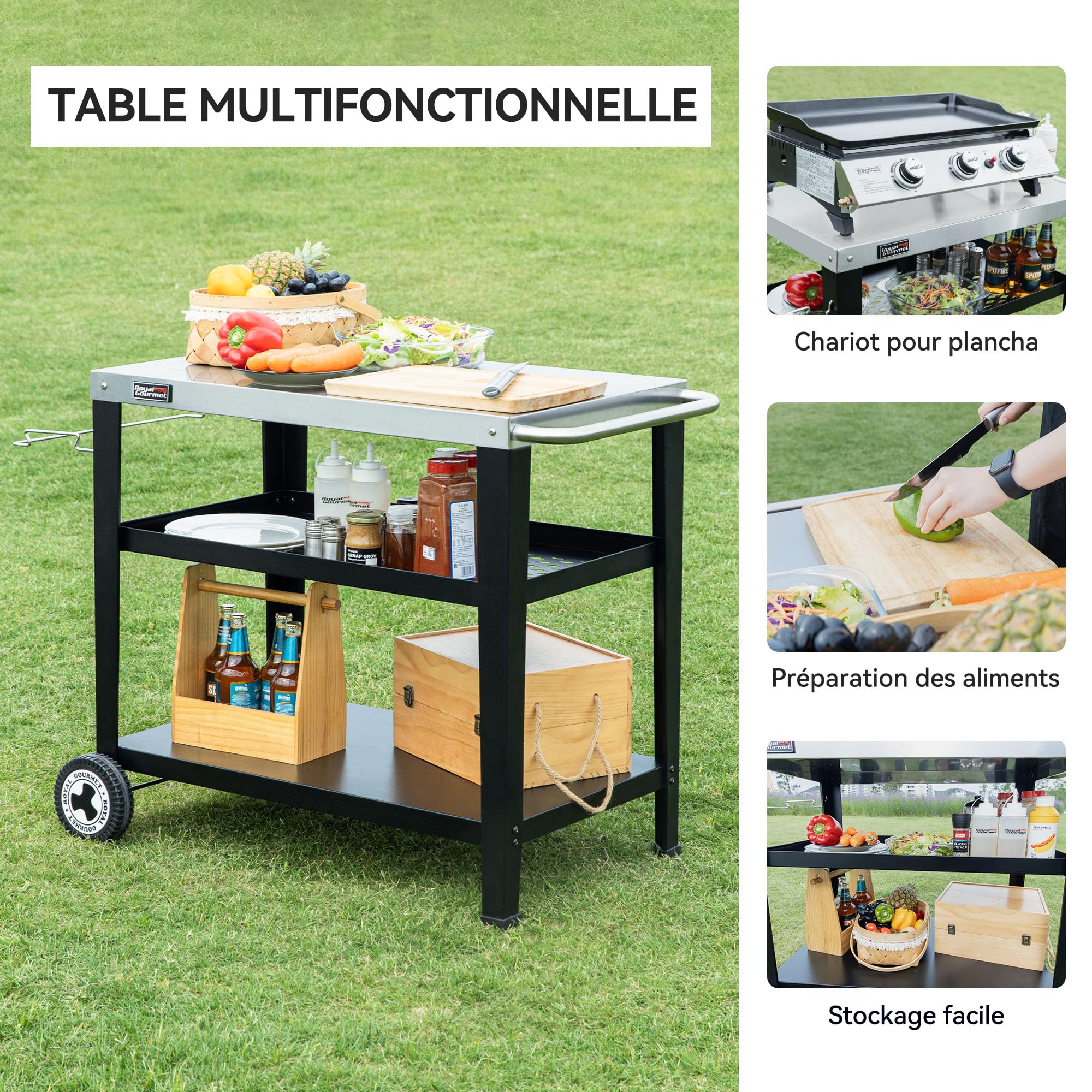 Outsunny Buitenkeukeneiland, Grillwagen Met Kast En Rekken, Houten En Roestvrij Stalen Keukenwagen Met Wielen Grijs~1sf0l20b1r000 Outsunny Buitenkeukeneiland, Grillwagen Met Kast En Rekken, Houten En Roestvrij Stalen Keukenwagen Met Wielen Grijs~1sf0l20b1r000