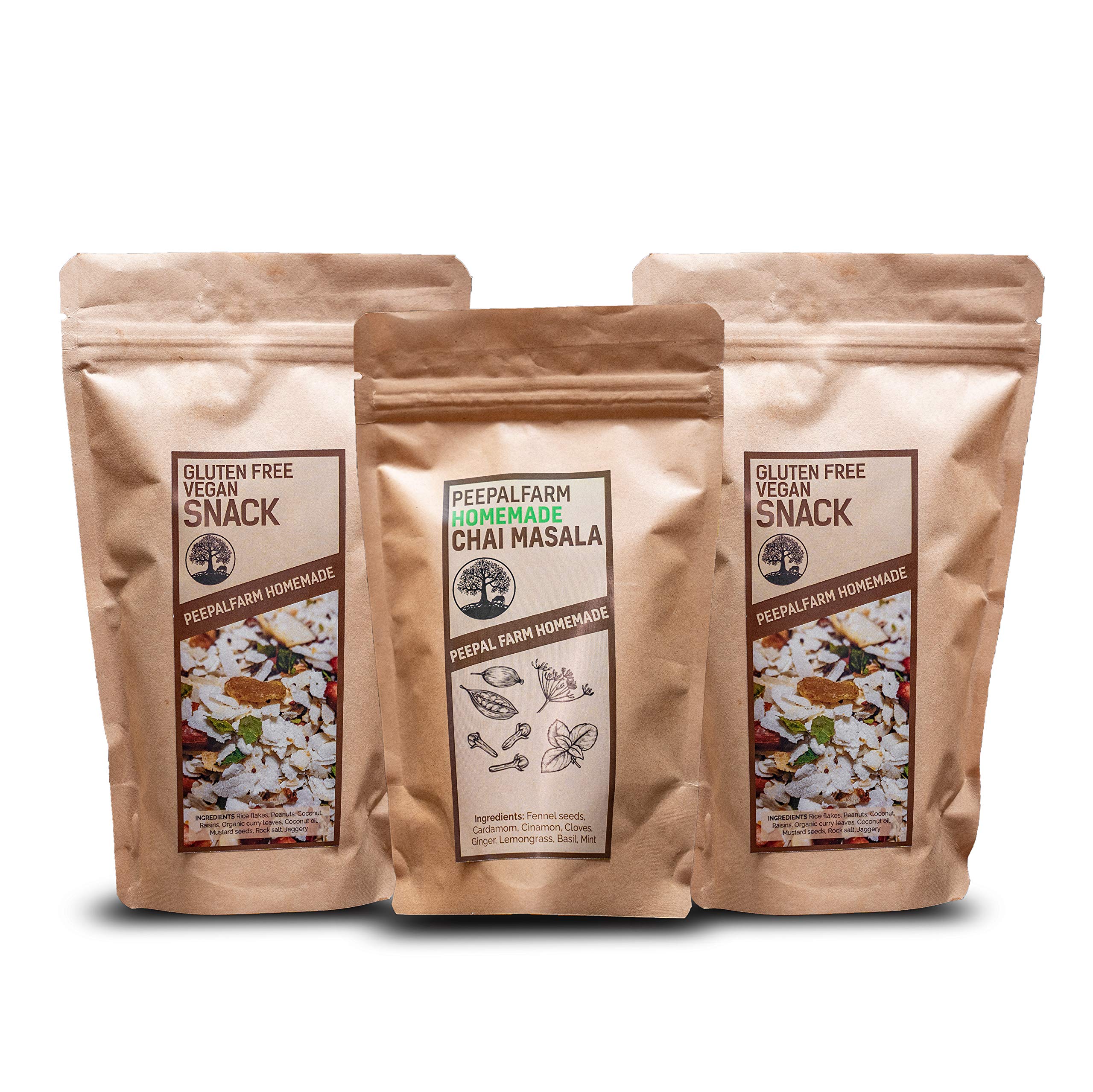 Peepal Farm Handmade Chai Time Combo - 100% Vegan & Natural, No added Sugar, Preservatives & Artificial Flavours - Chai Masala (75gm) + 2 Vegan Snack (200gm x 2)