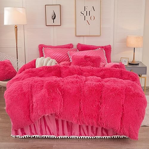 LIFEREVO Juego de funda de edredón de felpa de lujo, suave terciopelo esponjoso (1 funda de edredón mullida de pelo sintético + 2 fundas de almohada