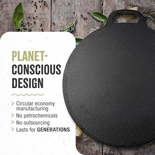 Miniatura 6 de Victoria Sartén para Tawa Dosa de hierro fundido de 12 pulgadas, sartén para pizza con asa de bucle, sartén para crepas pre-sazonada con aceite de