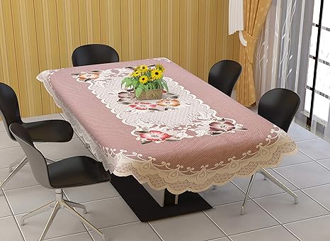 BIGGER FISH Poly Cotton, Decorative Hand Made Oval Dining Table Cover for 6 Seater (60 X 90 Inches) (Rust) (Gobhi)