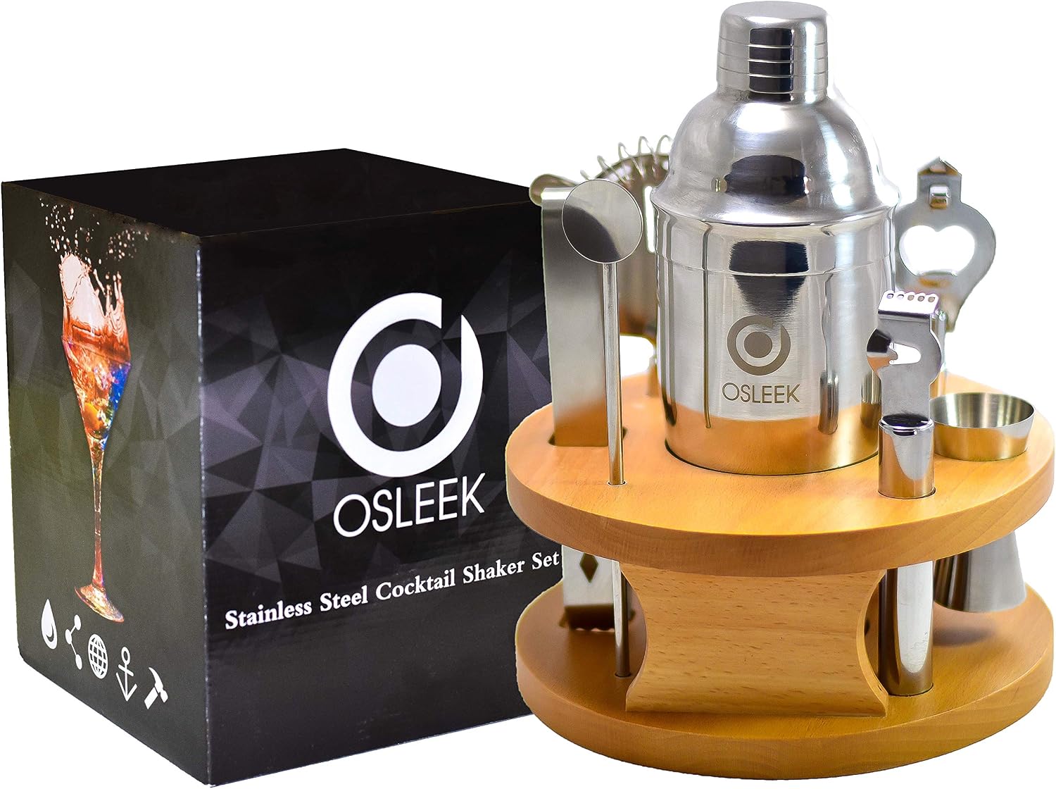 Buy 2 get 3 Cocktail Shaker 8 Piece Set - Complete Bartender Tool Kit | 24oz Stainless Steel Martini Mixer, Strainer, Jigger, Spoon, Twister, Zester, Grater, Tong, Bottle Opener, Wood Display Stand, Recipe Book Get Cheap Price Cocktail Shaker 8 Piece Set - Complete Bartender Tool Kit | 24oz Stainless Steel Martini Mixer, Strainer, Jigger, Spoon, Twister, Zester, Grater, Tong, Bottle Opener, Wood Display Stand, Recipe Book