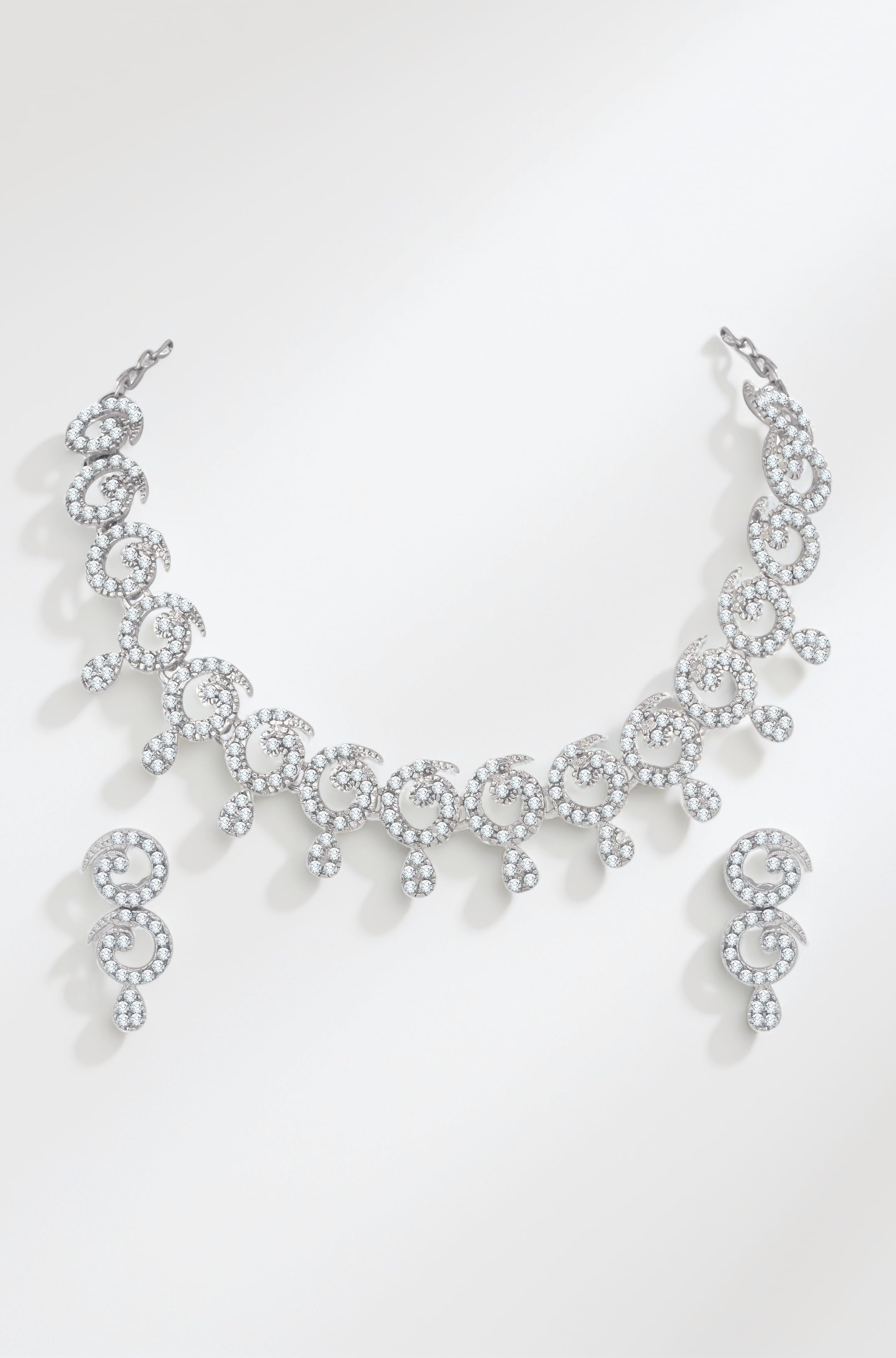 Atasi International Rhinestone Silver-Plated Jewellery Set/Necklace for Women (White) (R140)