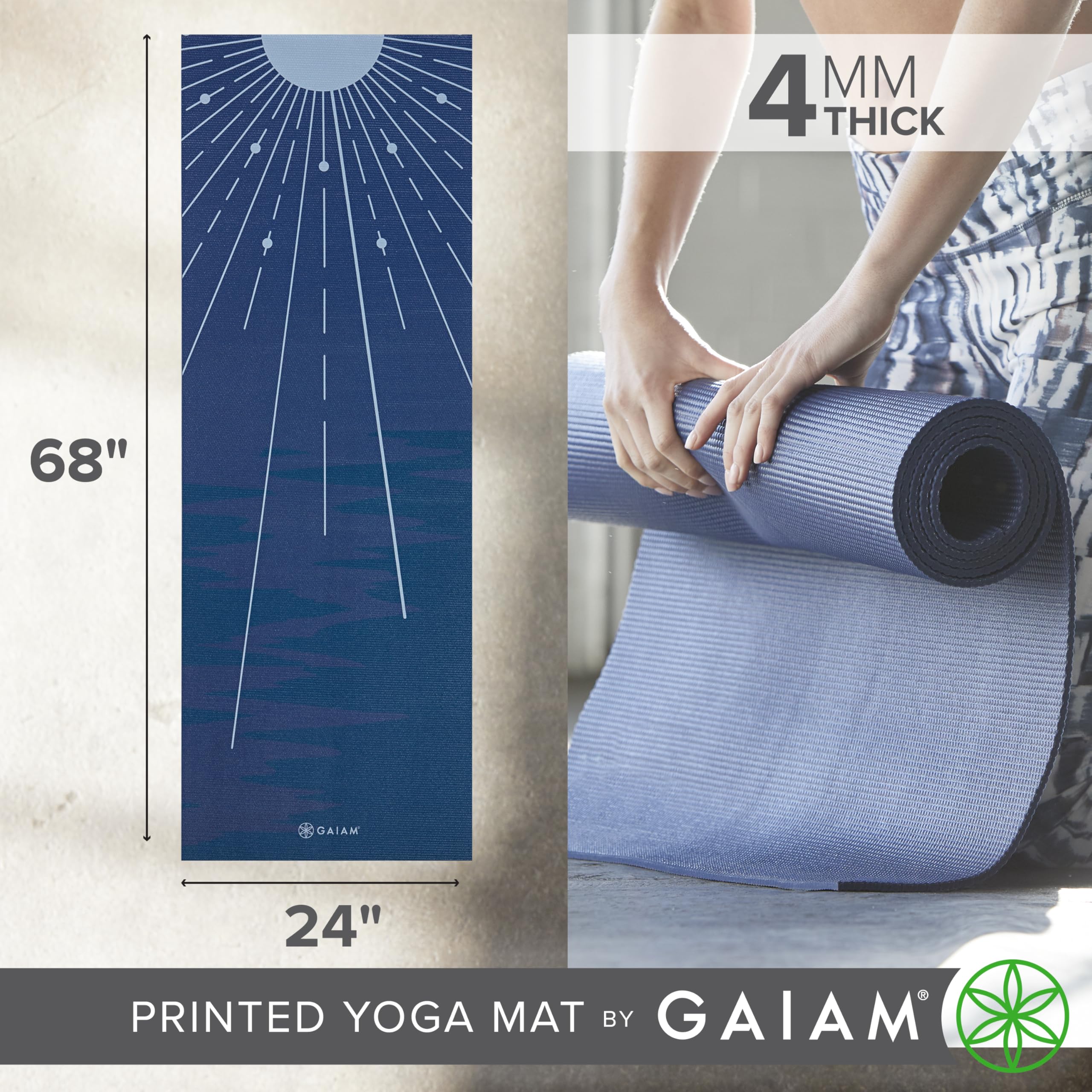 Gaiam Tapis de yoga antidérapant de 4 mm pour tous les types de yoga, pilates et exercices au sol – Marée au clair de lune