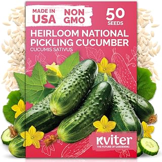 KVITER National Pickling Cucumber Seeds - 50 Heirloom Non-GMO Organic Pickling Cucumbers for Jars, Gardens & Containers