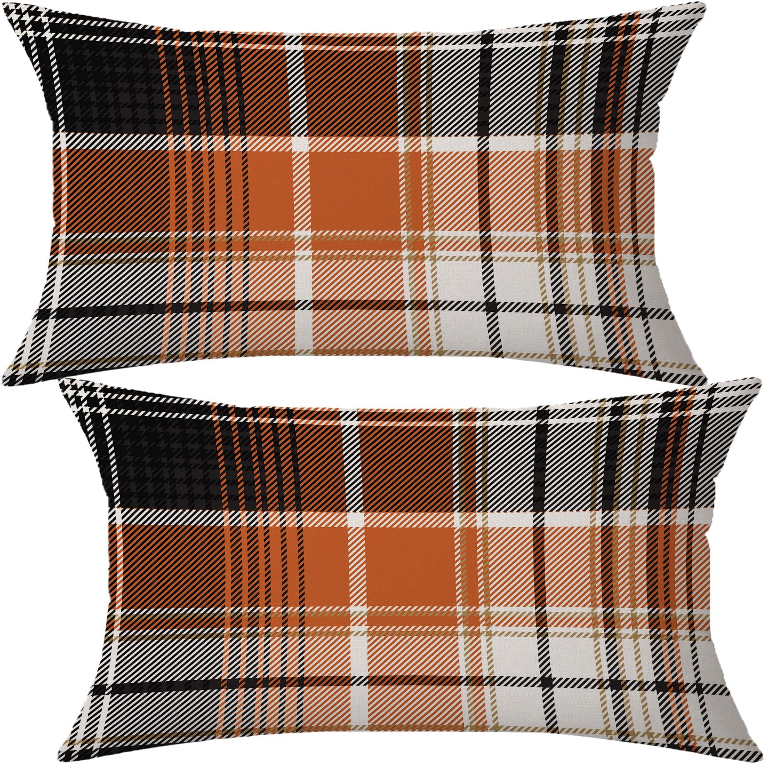 AOFANGGO Fall Pillow Covers 12x20 Set of 2 Autumn Decorative Black Orange Seamless Plaids Check Throw Pillow Cases Cushion Covers Halloween,Farmhouse,