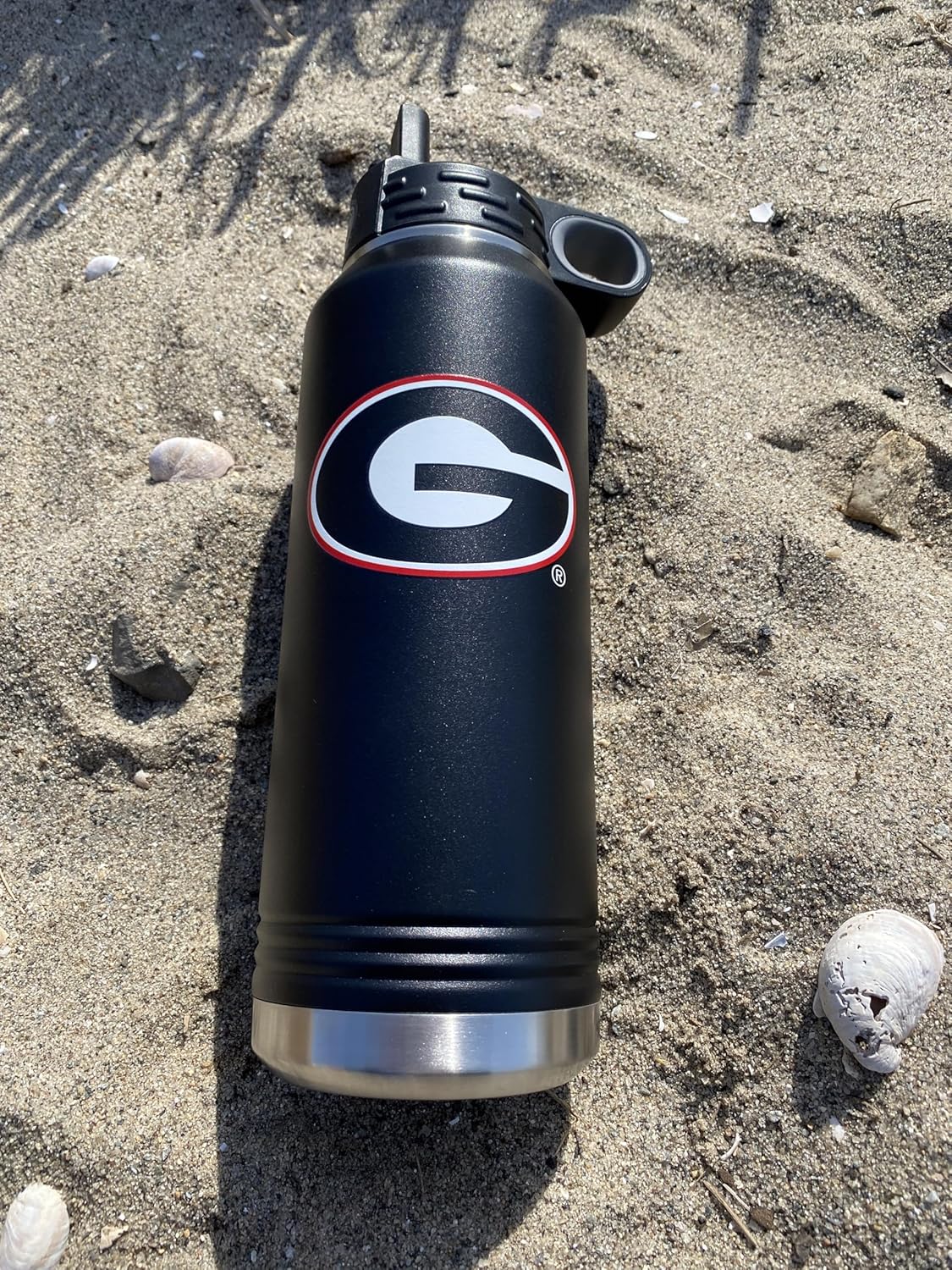 University of Georgia Bulldogs 32oz Stainless Steel Double Walled Black Beverage Bottle with Flip Straw Spout - College Gear for Playoff Season – For Office, Home or Auto – Show your Bulldog Pride - Image 3