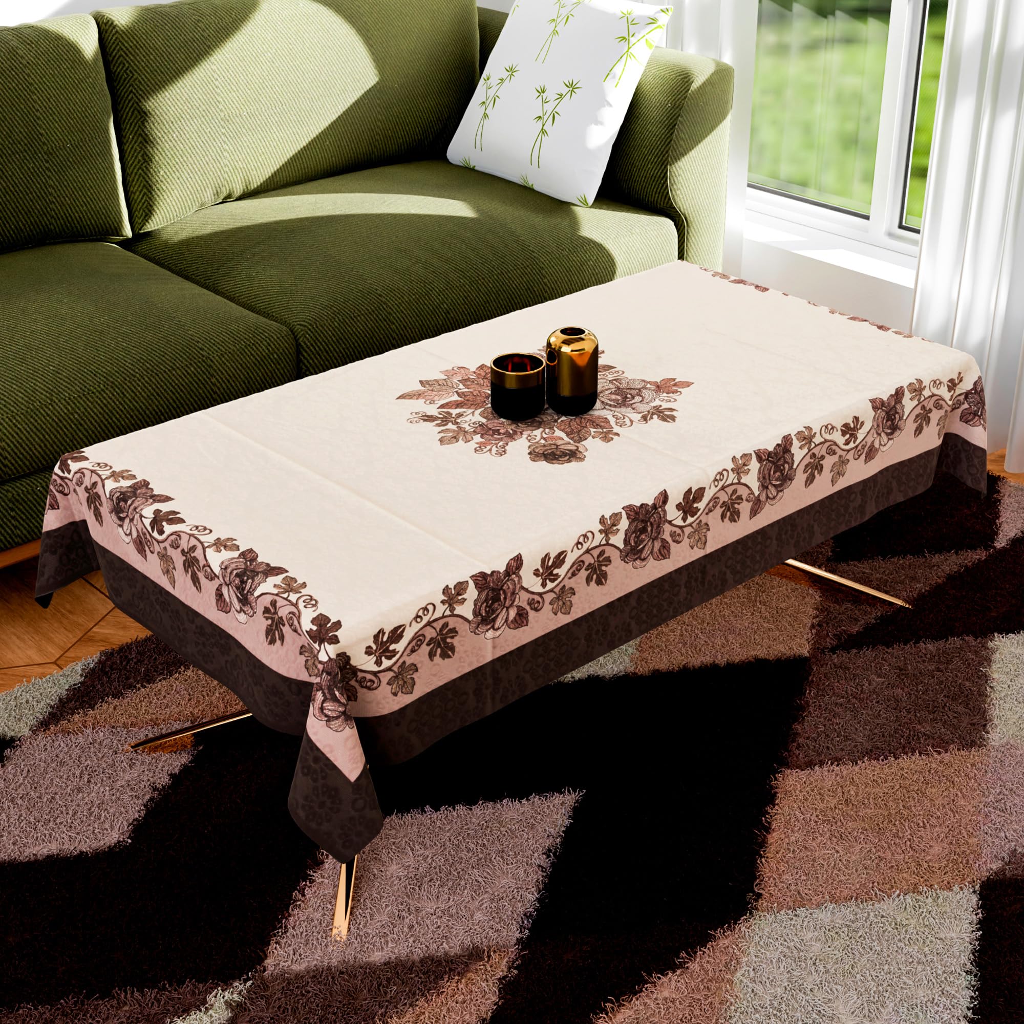 Kuber Industries Center Table Cover | 40x60 Inch | Indoor & Outdoor Table Cover | Net 4 Seater Table Cover | Table Protector Cover for Home | Rose Digital Embroidery Print-640 | CTC | Brown-image-31