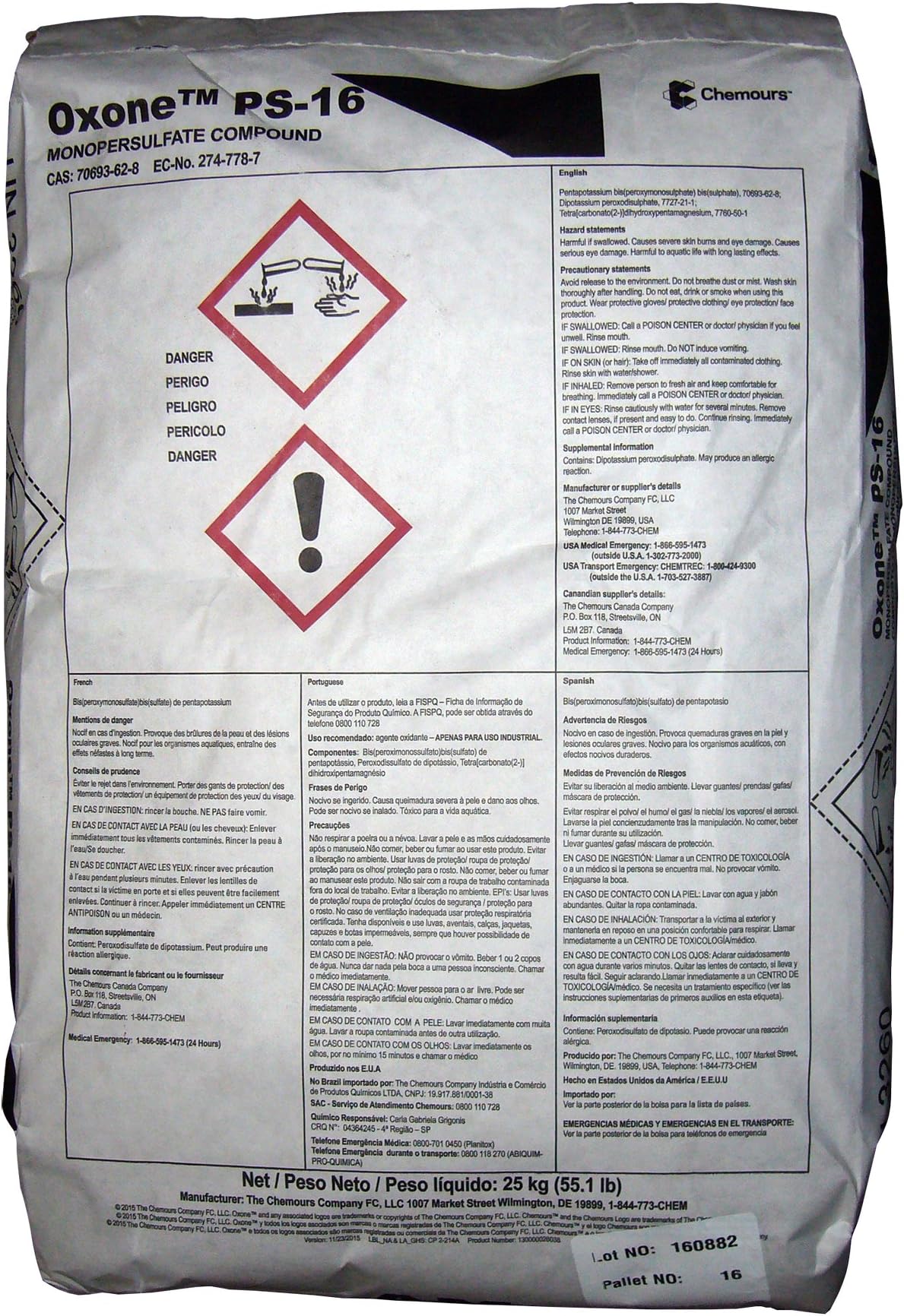 Potassium Monopersulfate [CAS_70693-62-8] [EC_274-778-7] 86+% White Free-Flowing Powder/ Granular (55.12 Lbs Bag) by Wintersun Chemical