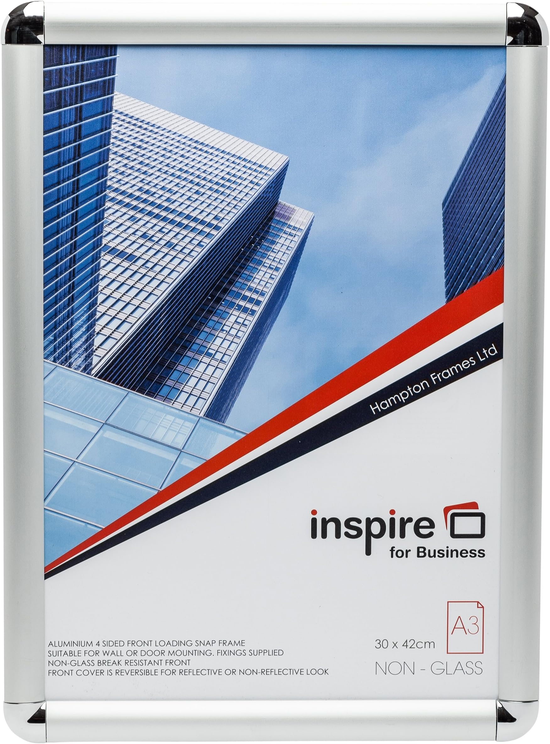 EDGEA3S Edge Aluminium Satin Finish A3 (30x42cm) Snap Frame Open and Shut Poster Certificate Display Picture Frame with Smooth Static Corners