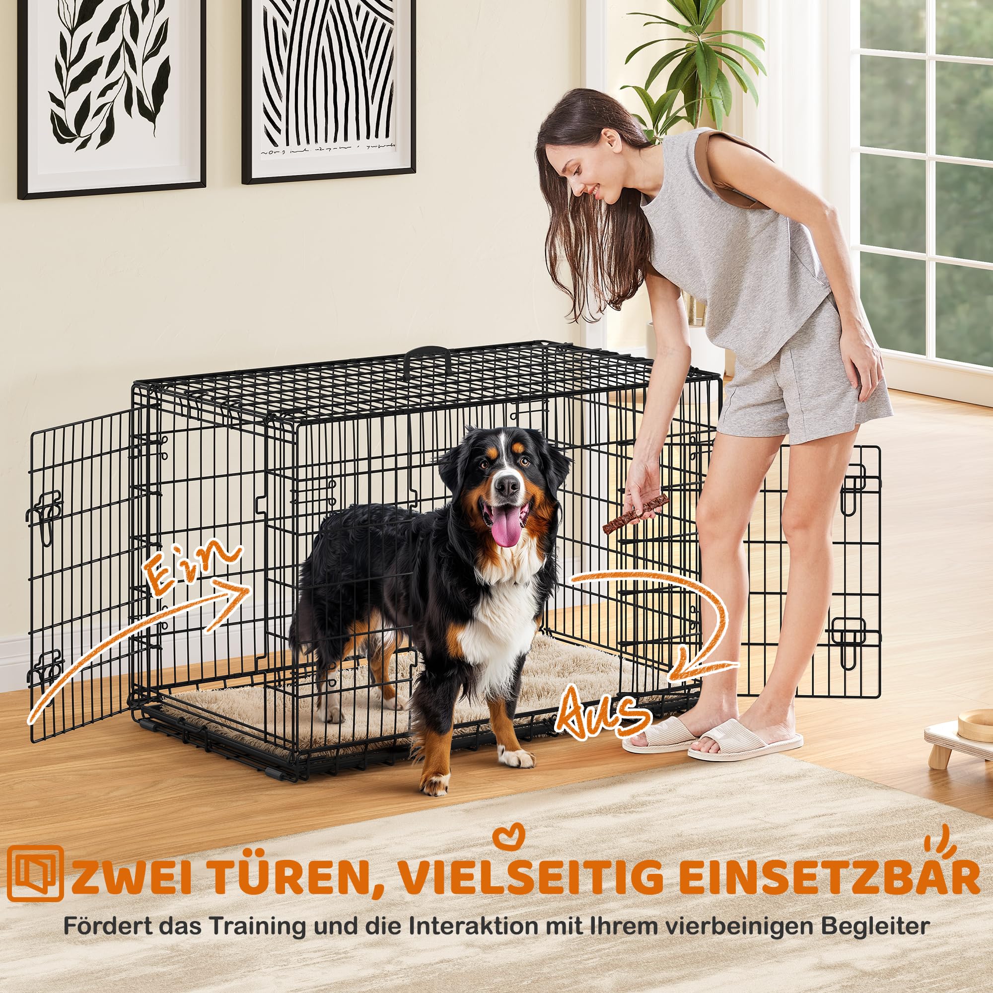 Yaheetech Hundekäfig 122 x 71 x 78 cm klappbar mit Trennwand, 2 Türen, Hundebox für zuhause mit ausziehbare Bodenschale, Transportkäfig Auto, Hundetransportbox Drahtkäfig für Hunde Welpe, XXL, Schwarz