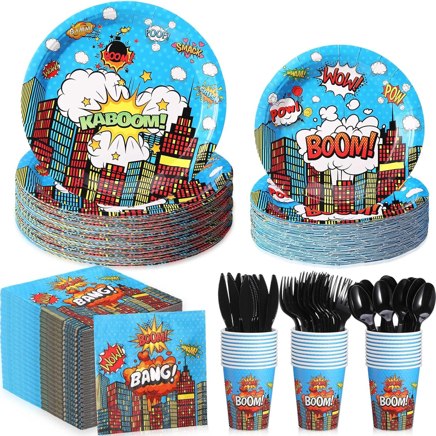 Zhehao 210 Pcs Christmas Hero Party Supplies Serves 30, Hero Themed Paper Plates Napkins Cups and Tableware Sets for Birthday Baby Shower Party Supplies Decor (White)