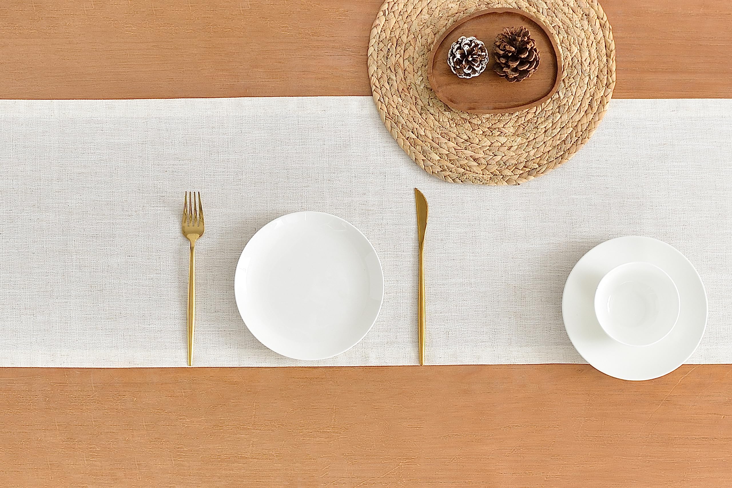 Wracra Off White Linen Table Runner 230cm Long Machine Washable Rustic Farmhouse Table Runner for Dining Holiday Parties and Everyday Use(Off White - Image 2