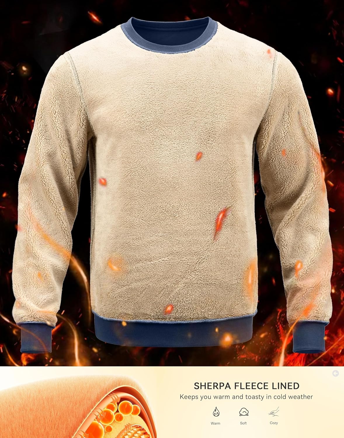 G Gradual Sherpa Lined Sweatshirts for Men Fleece Crewneck Sweatshirt Pullover Warm Shirts for Winter - Image 4