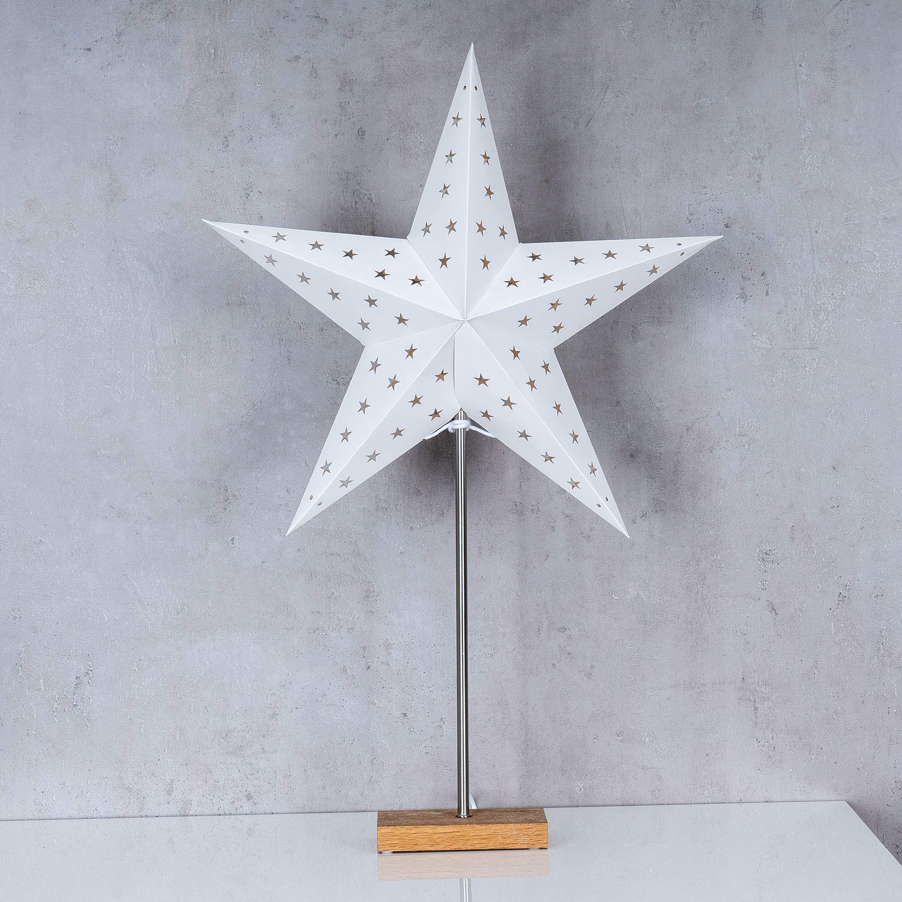 LED Stern Weiß H65cm mit Standfuß Weihnachten Leuchtstern Tischdeko Weihnachtsdeko Weihnachtsstern Dekostern