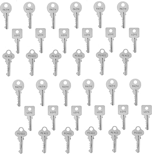 Miniatura 1 de JGFinds Faith Peace Love - Dijes inspiradores para llaves de mensaje, tono plateado, 1 pulgada, paquete de 54 (18 de cada uno)