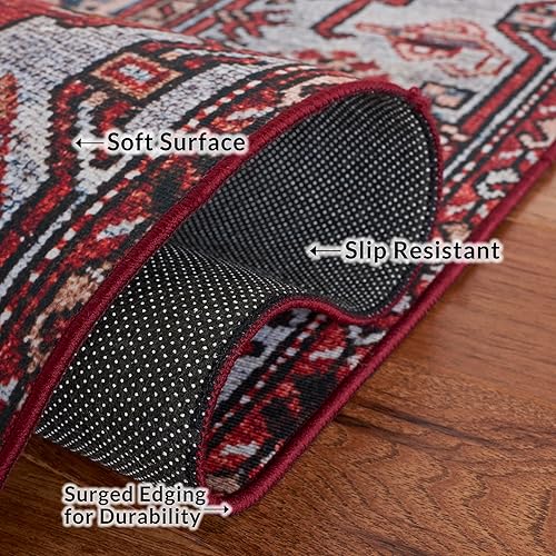 Miniatura 5 de SAFAVIEH Tucson Collection - Alfombra de área de 8 x 10 pies, diseño persa azul y óxido, no desprende pelusa, lavable a máquina y antideslizante,