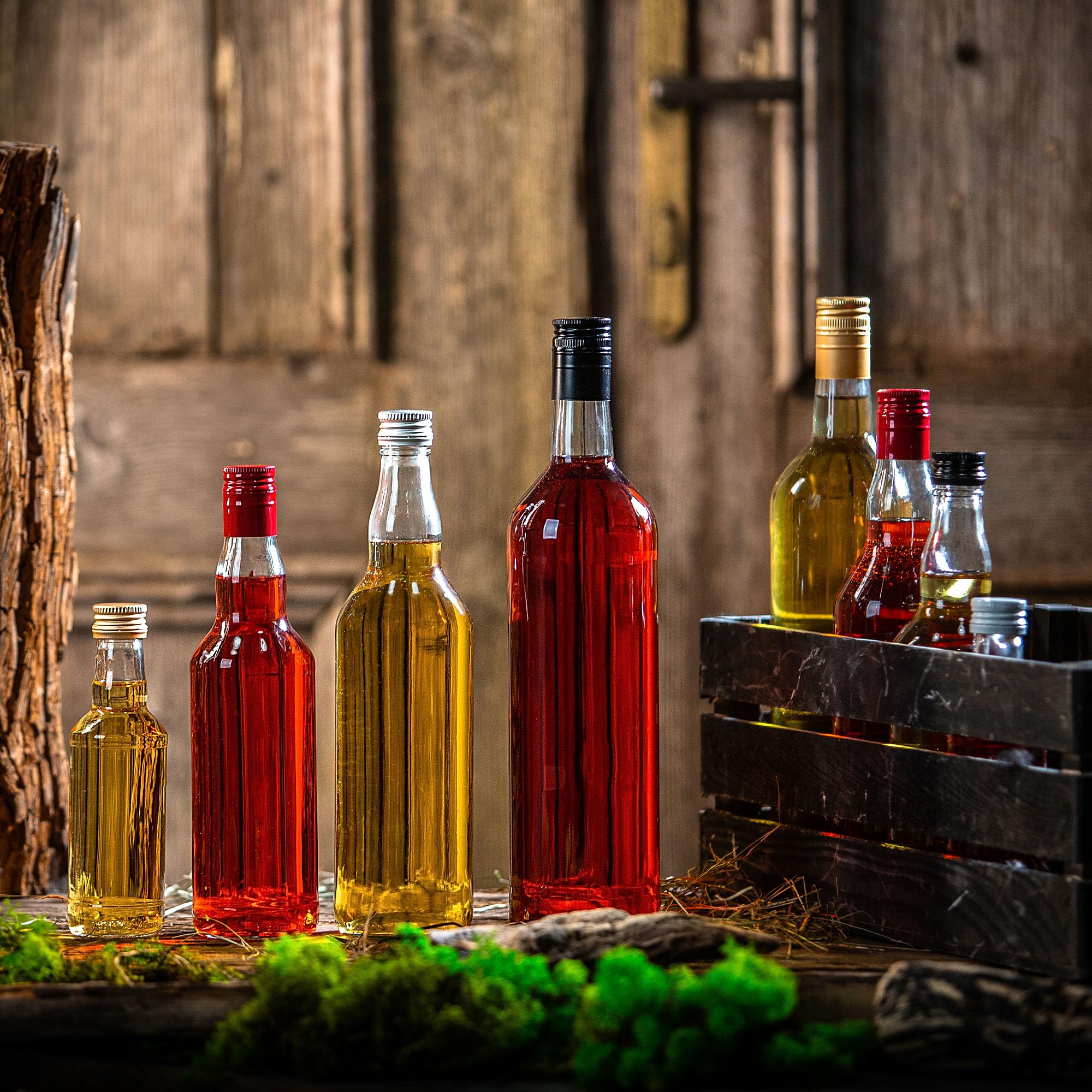 KADAX 50er Set Glasflaschen 500ml mit Schraubverschluss Weiß – Leere Flaschen zum Befüllen für Saft, Likör, Öl, Essig & Sirup, Refillable Glass Bottles