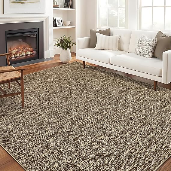 Living Room Rug 8x10 Washable, Soft Modern Large Area Rugs for Bedroom Low Pile Non-Slip Dining Room Rugs Indoor Floor Carpet, Brown