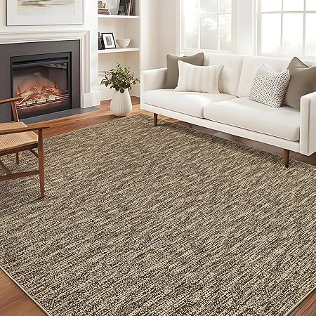 Living Room Rug 8x10 Washable, Soft Modern Large Area Rugs for Bedroom Low Pile Non-Slip Dining Room Rugs Indoor Floor Carpet, Brown