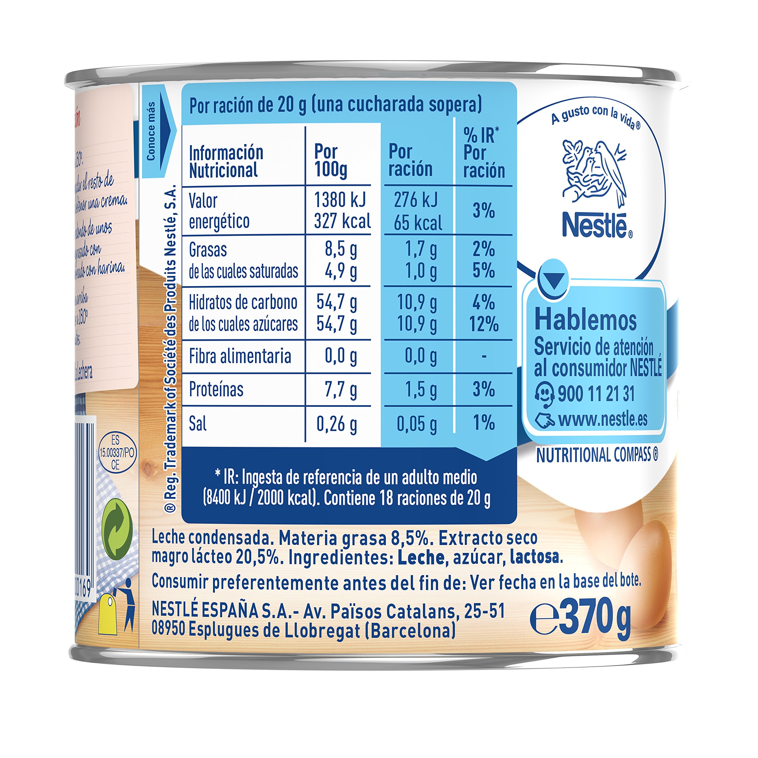 Nestlé La Lechera Leche Condensada Entera Pack 12 x 370 g