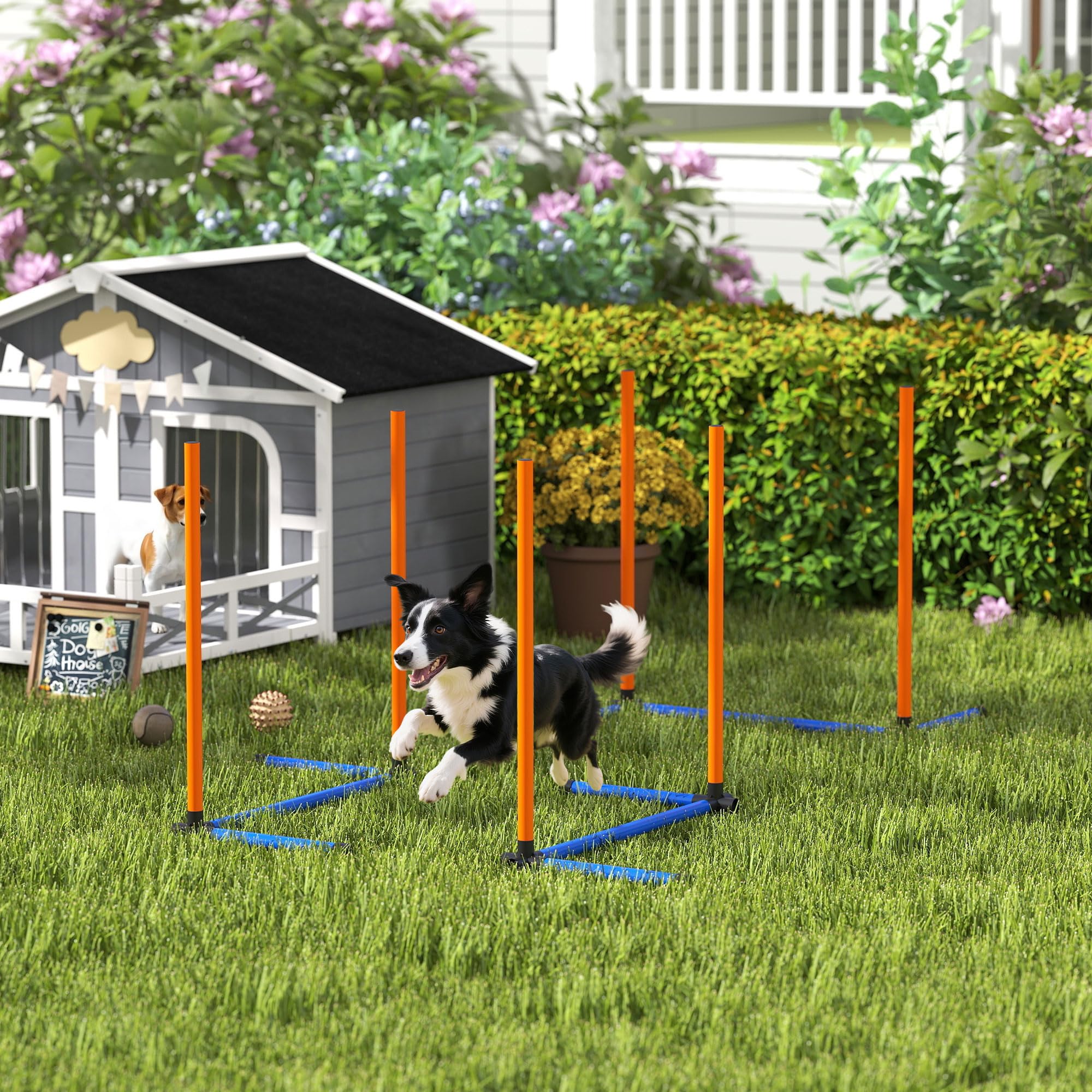 PawHut Agility Kit pour Chien - Équipement d'agility 3 pièces avec Barres de Slalom, piquets de Sol, Sac de Transport, kit d'entraînement pour Toutes Les Tailles de Chiens, pour l'intérieur et | Sac de transport pour chiens de toutes tailles, pour l'intér