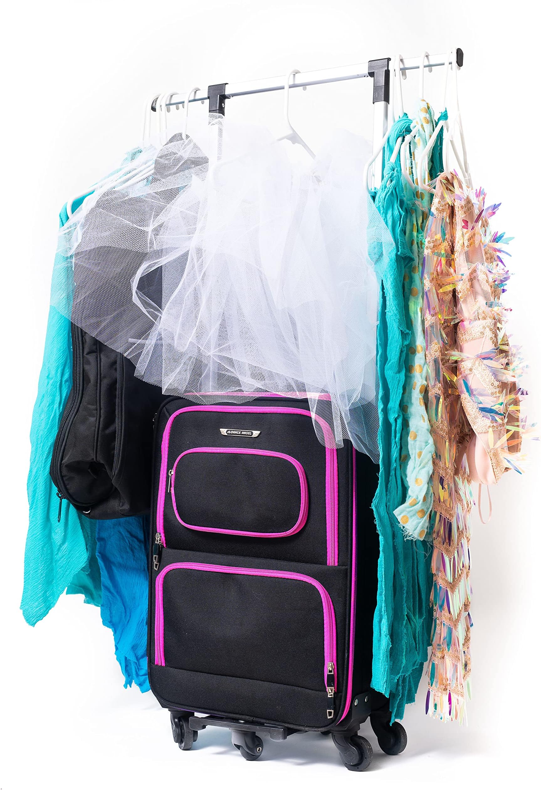 Suitcase Hot Pink and Black "Neon Classical" Carry-On (Rolling Dance Bag With Costume Rack)