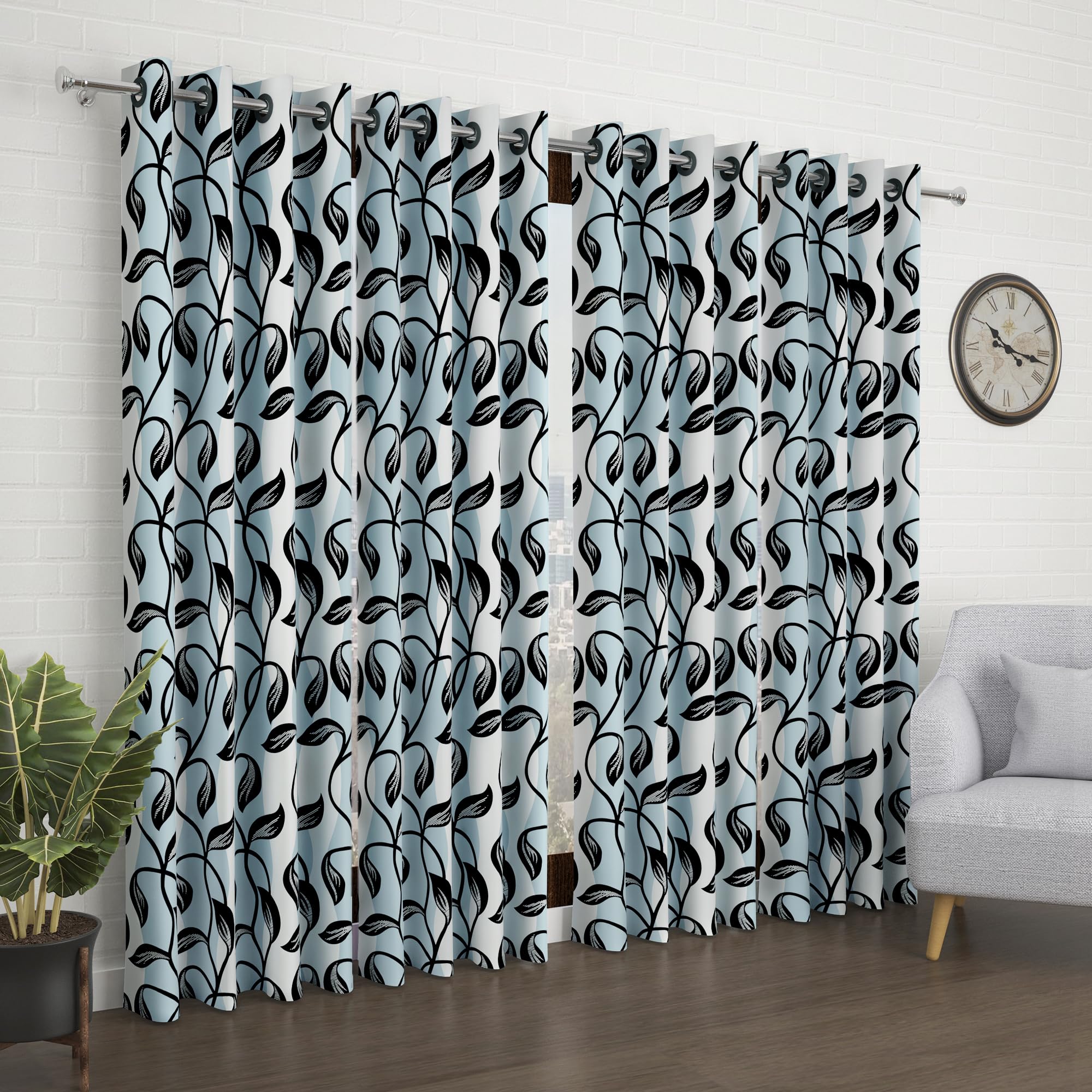 Door Curtains 7 feet Long Set of 10 | Floral Design | Polyester | Light Filtering Curtains | Curtains for Living Room | (118 x 215 cm, Black & Cyan Blue) | Perfect for Home Decor discount deal