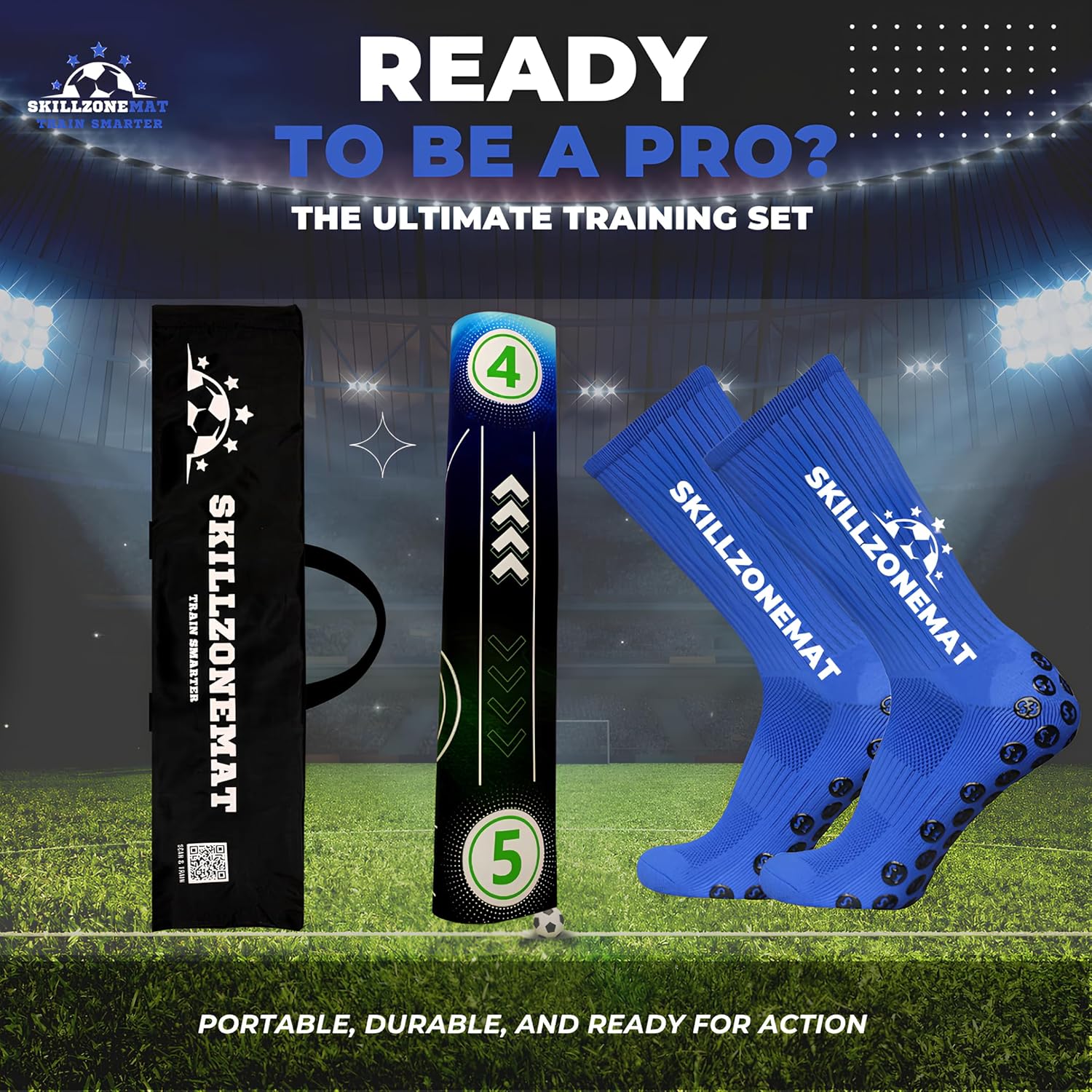 SkillZone Soccer Training Mat – Soccer Dribbling & Footwork Trainer with SkillZone Interactive Training Hub | Soccer Skills & Ball Control Practice for Kids & Teens | Indoor & Outdoor Agility & Coordination Training System (Essential Kit)